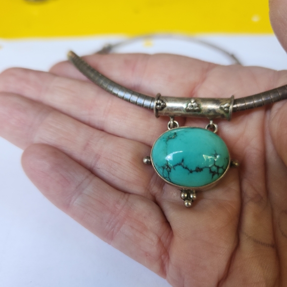 Handmade Vintage Turquoise slide pendant sterling silver necklace vintage - Picture 4 of 6